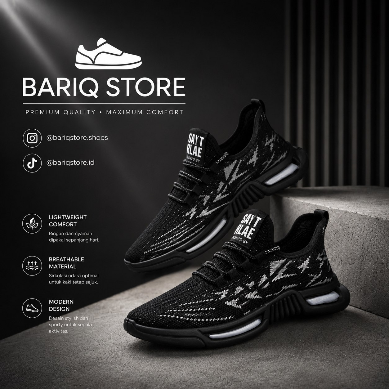 Thunder X Hitam – Sneakers Pria Premium Casual & Sport